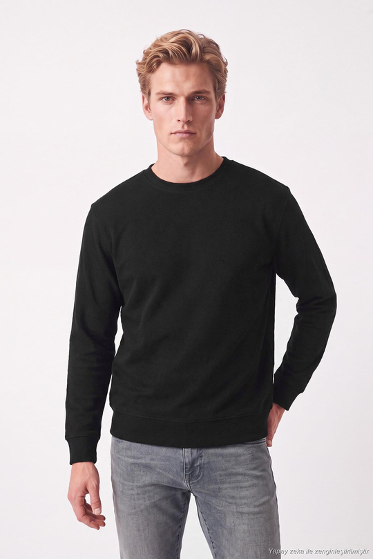 Pamuklu Regular Fit Bisiklet Yaka Erkek Sweat 5905965 SİYAH