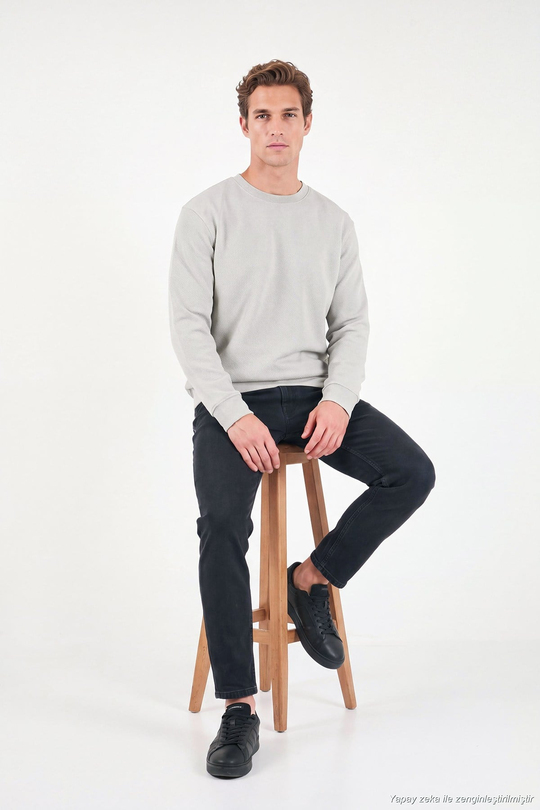 Pamuklu Regular Fit Bisiklet Yaka Erkek Sweat 5905965 Kül
