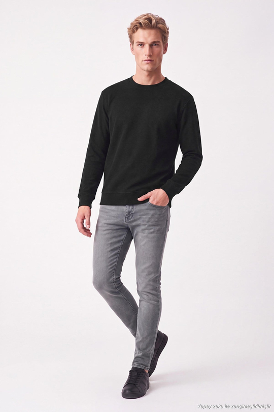 Pamuklu Regular Fit Bisiklet Yaka Erkek Sweat 5905965 SİYAH