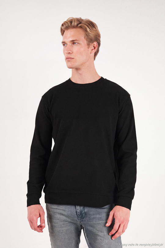 Pamuklu Regular Fit Bisiklet Yaka Erkek Sweat 5905965 SİYAH