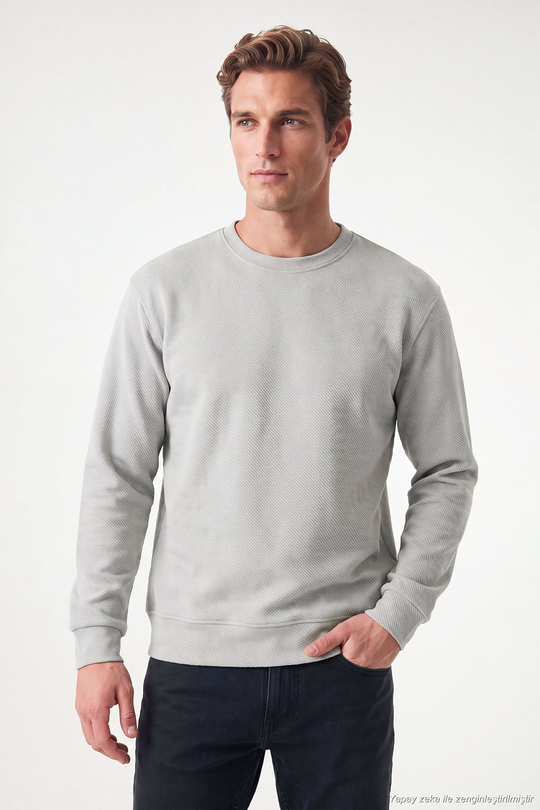 Pamuklu Regular Fit Bisiklet Yaka Erkek Sweat 5905965 Kül