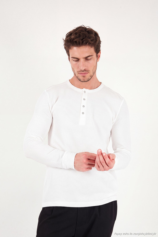 Pamuklu Regular Fit Düğmeli Bisiklet Yaka Erkek Sweat 5905852 EKRU