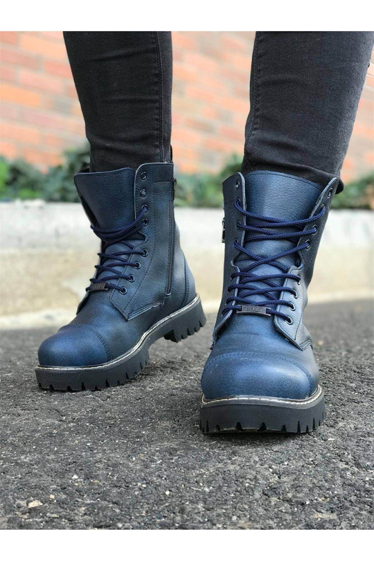 Navy blue combat boots best sale