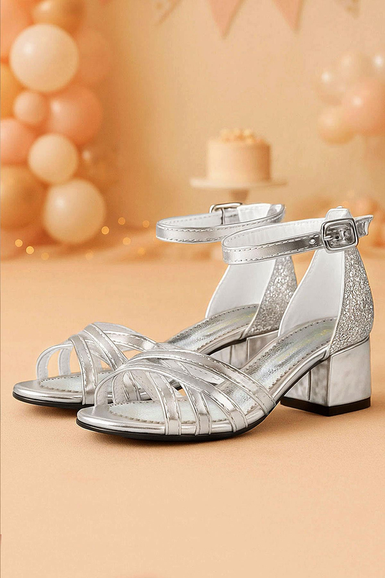 Silver Thick Girl Dress Party Heeled Shoes