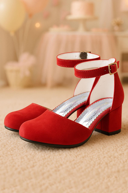 Red Suede Shoes Thick Heels Party Heels Girls