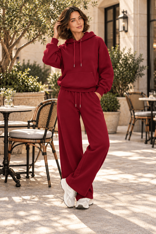 Oversize Kapüşonlu Kalın İçi Şardonlu Kadın Sweatshirt Bordo