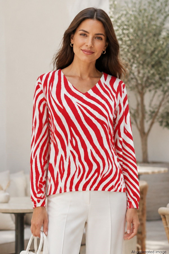 Zebra Desenli Dubai Bluz - Kırmızı