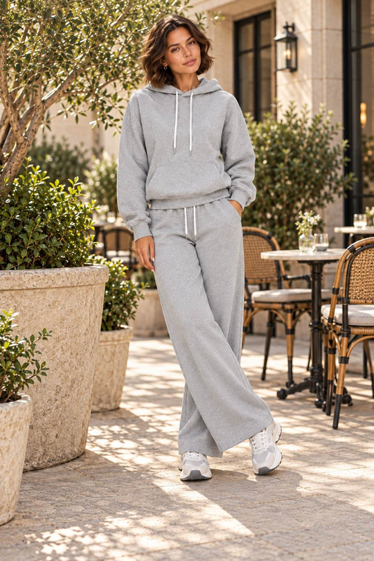 Oversize Kapüşonlu Kalın İçi Şardonlu Kadın Sweatshirt Gri