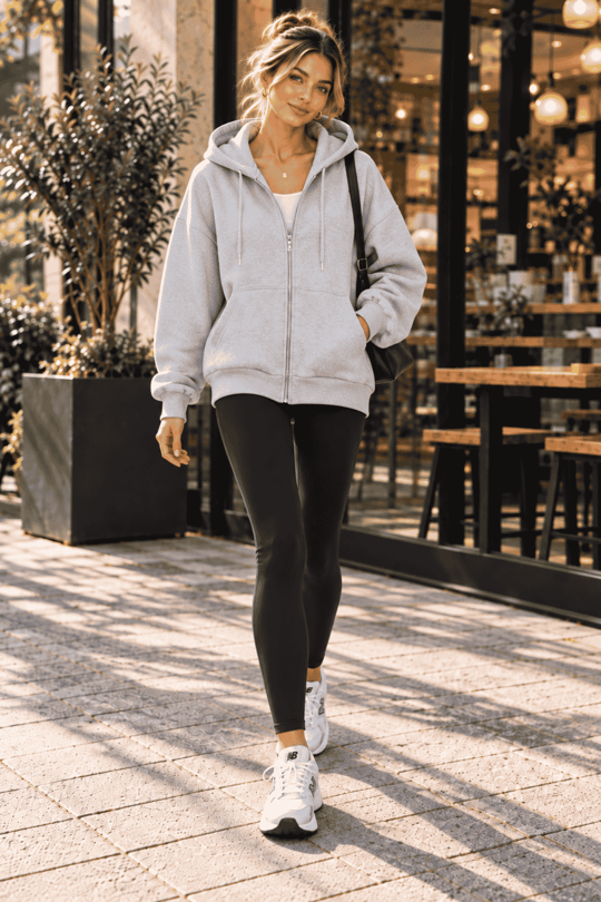 Üç İplik Oversize Kapüşonlu Fermuarlı Sweatshirt Gri