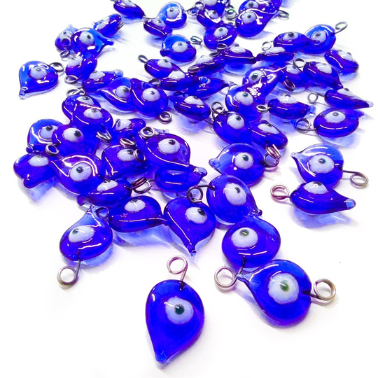 Tiny Glass Evil Eye Beads with Iron Handle