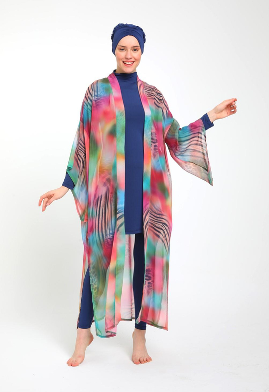 Desenli Şifon Kimono Kaftan Pareo 3790
