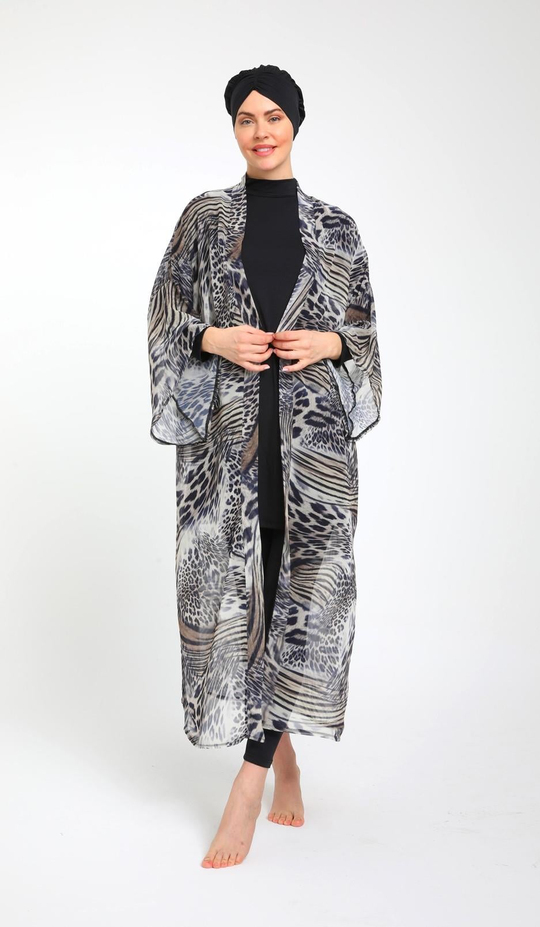 Desenli Şifon Kimono Kaftan Pareo 3790