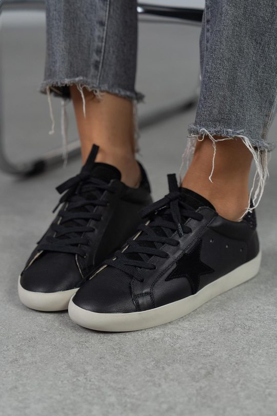 STAR SİYAH DERİ SNEAKER SİYAH DERİ