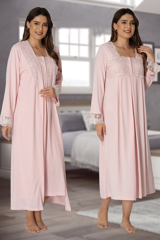 Effortt 5010 Long Princess Model Lace Detailed Maternity Nightgown