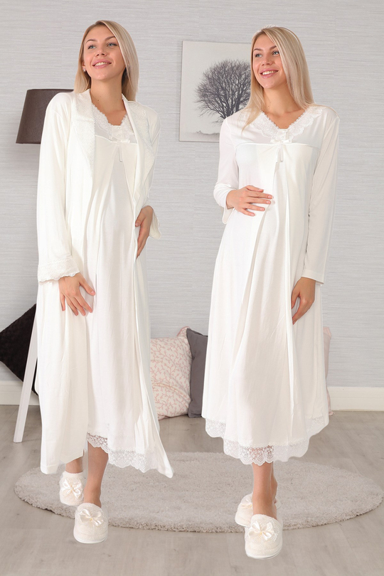 Haluk Bayram 4223 Blue Maternity Nursing Nightgown with Robe
