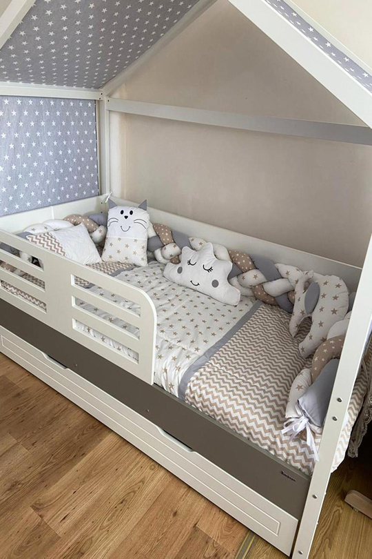 Montessori Beşik Lüx Pembe-Gri 9lu Bebek Uyku Seti - Lohusa Hamile