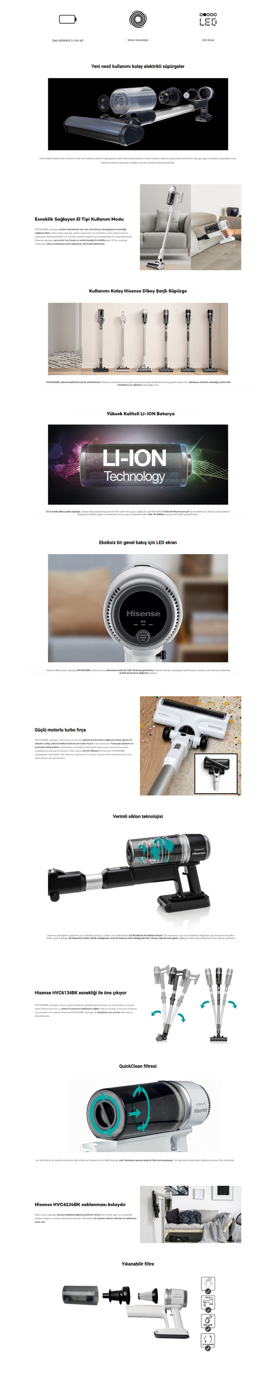 HISENSE HVC6134BK DİKEY ŞARJLI SÜPÜRGE SİYAH TEKNOGOLD | Bir Tıkla