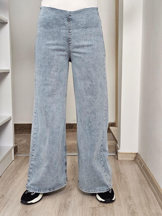 FELİX14230 Bel Lastikli Arka Cepli Palazzo Kar Yıkamalı Jean Pantolon