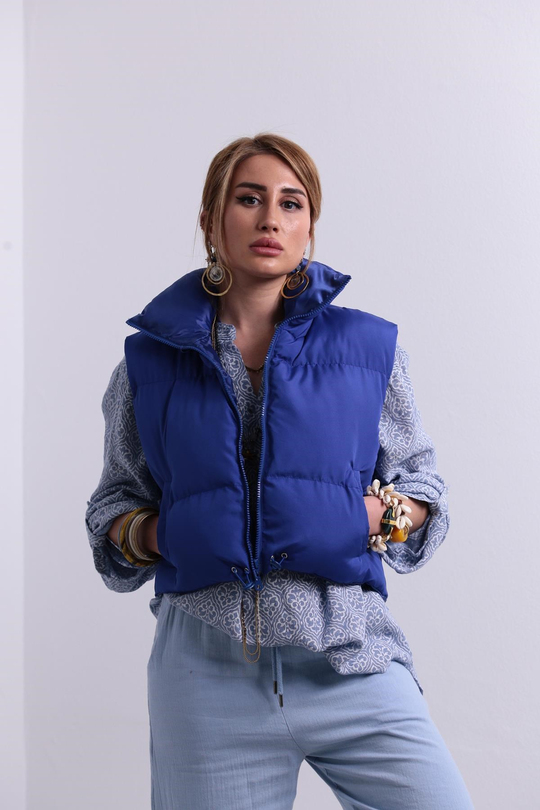 Purple Cropped Puffer Vest - Saman Butik