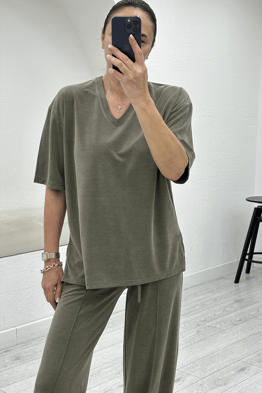 Haki Modal Tshirt Pantolon Takım 7342