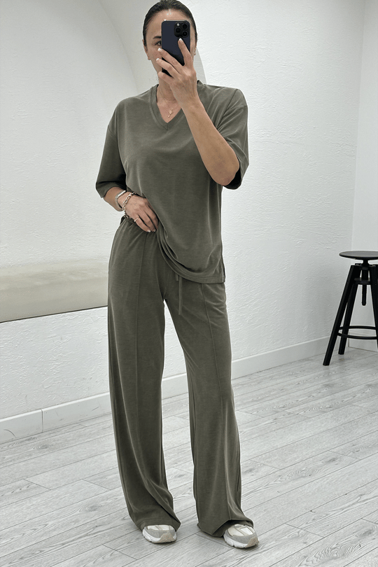 Haki Modal Tshirt Pantolon Takım 7342