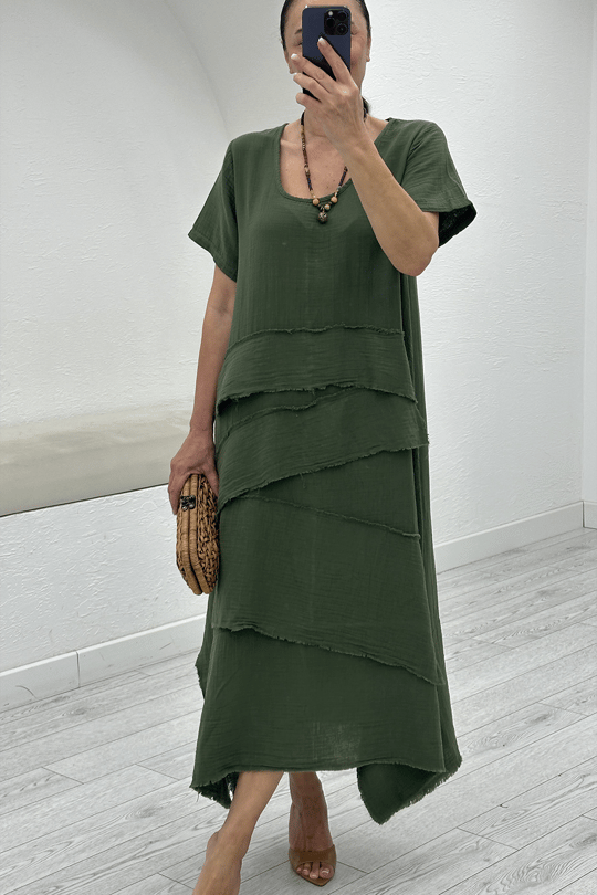 Haki Oversize Müslin Elbise 3866