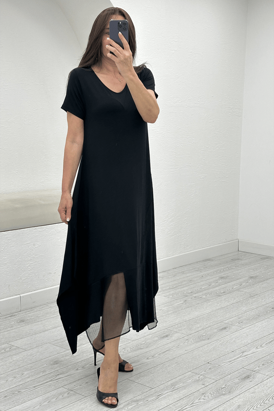 Siyah Oversize File Detay Elbise 3867