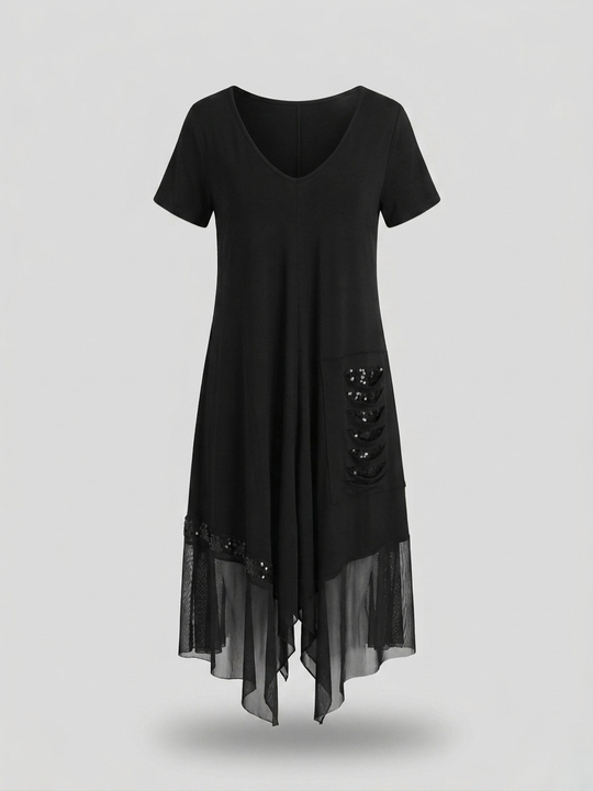 Siyah Oversize Pul Detay Elbise 3867