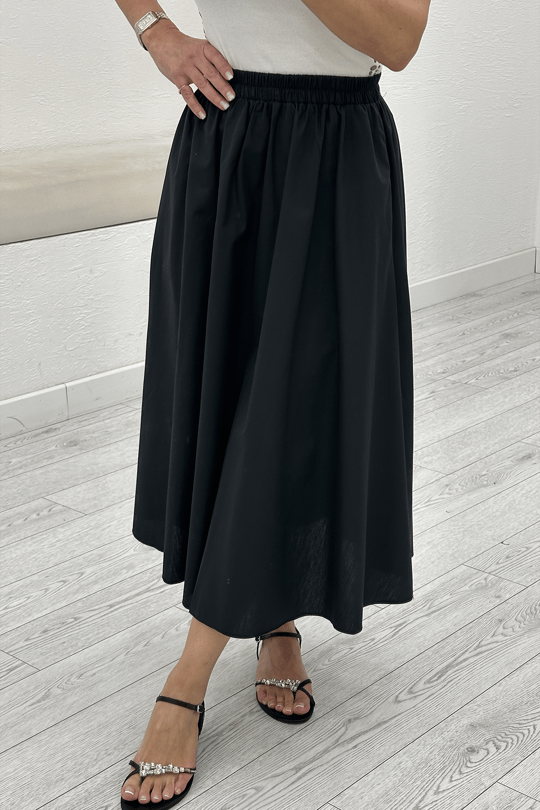 Siyah Poplin Midi Etek 3907