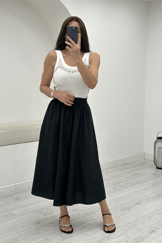 Siyah Poplin Midi Etek 3907