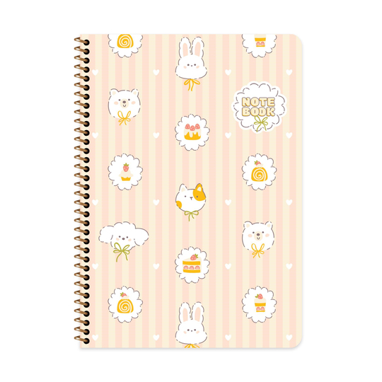 A4 Spiralli Karton Kapak Çizgili Kawaii Defter - Ayıcık