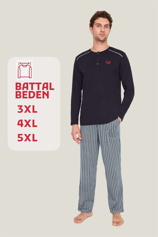 Mod Collection - Erkek Lacivert Battal Pijama Takımı | Modcollection.com.tr