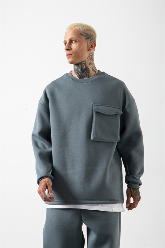 Oversize Pockets Hoodie Sweatshirt BLUE SMOKE