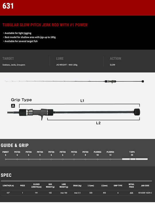 Tailwalk Slow Bump SSD 631 (1P) Slow Jigging Kamış 190cm 180gr Tailwalk Slow Bump SSD 631 (1P) Slow Jigging Kamış 190cm 180gr