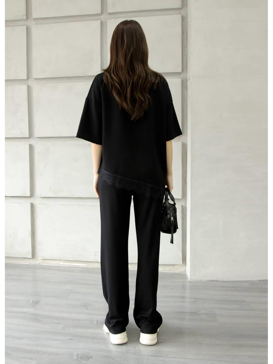 Eteği Dantelli Tişörtlü Takım 2335 Siyah