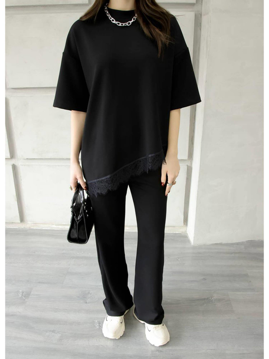 Eteği Dantelli Tişörtlü Takım 2335 Siyah