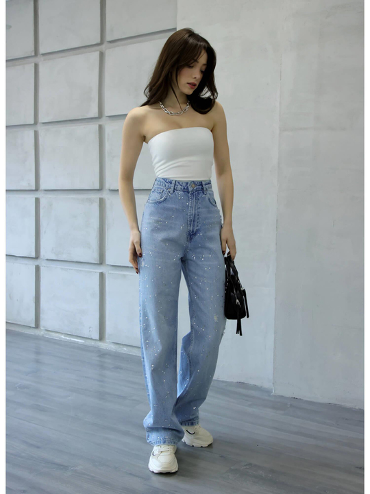 Taşlı Ceketli Kot Takım 8168 Açık Mavı