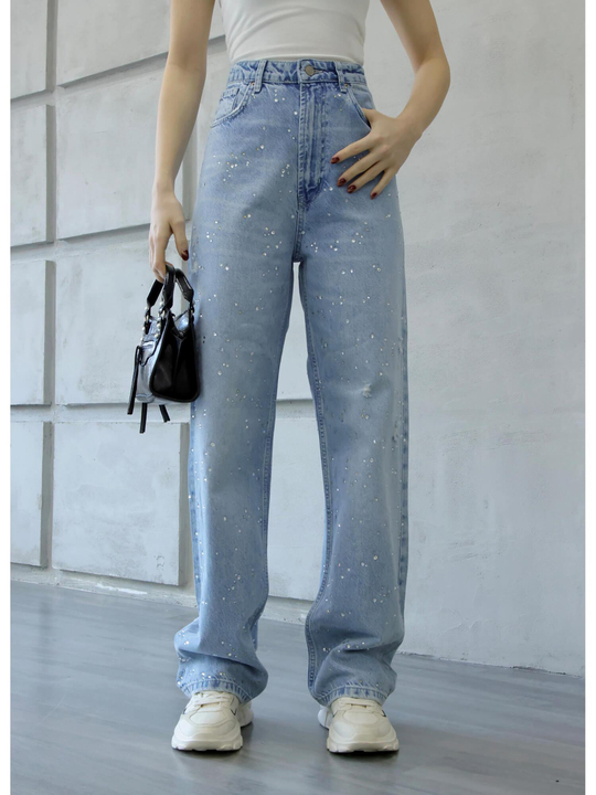 Taşlı Ceketli Kot Takım 8168 Açık Mavı