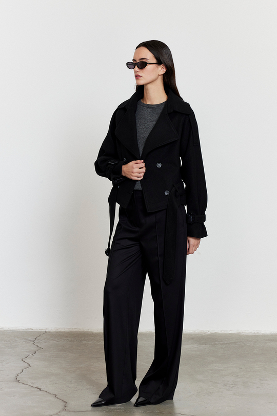 Apoletli Kısa Kaşe Kaban Siyah