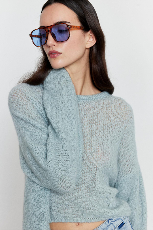 Arkadan Düğmeli Kazak Mint