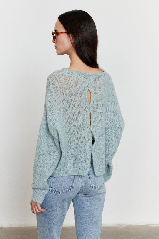 Arkadan Düğmeli Kazak Mint