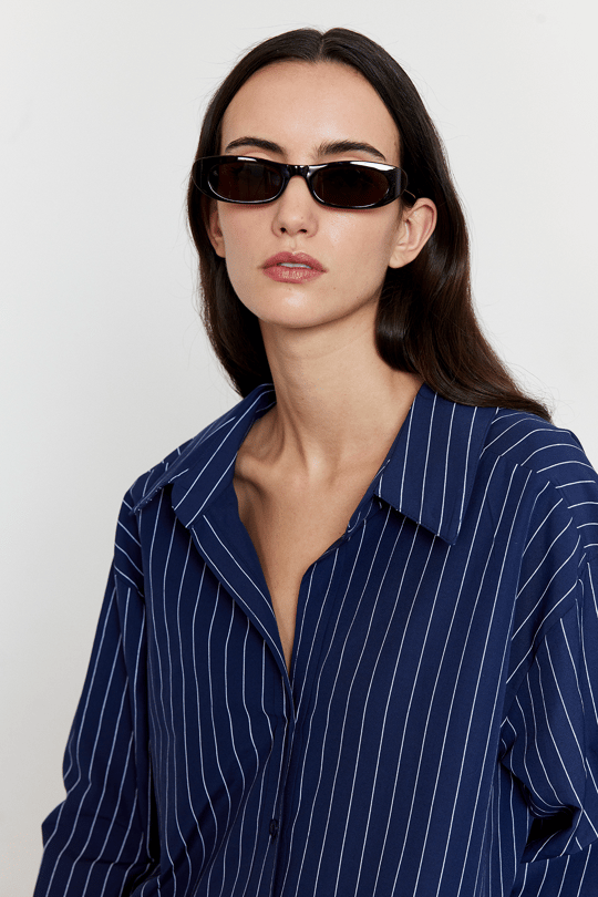 Çizgili Oversize Gömlek Lacivert