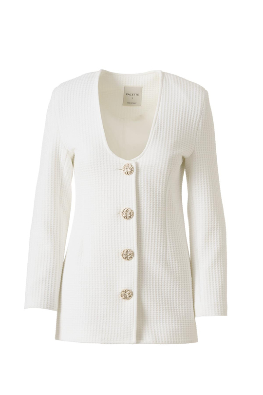 Dokulu Blazer Etek Takım Beyaz