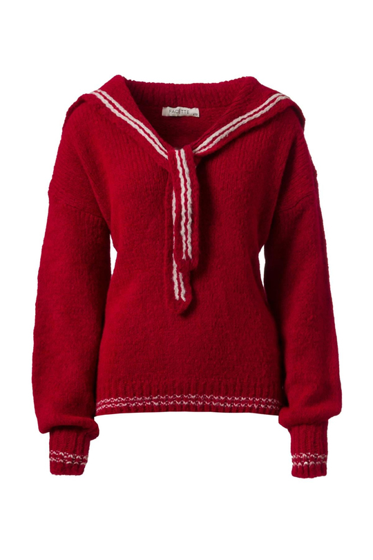 Fular Detaylı Kolej Kazak Kırmızı