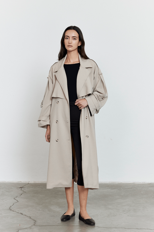 Kol Apoletli Rüzgarlıklı Oversize Trençkot Bej