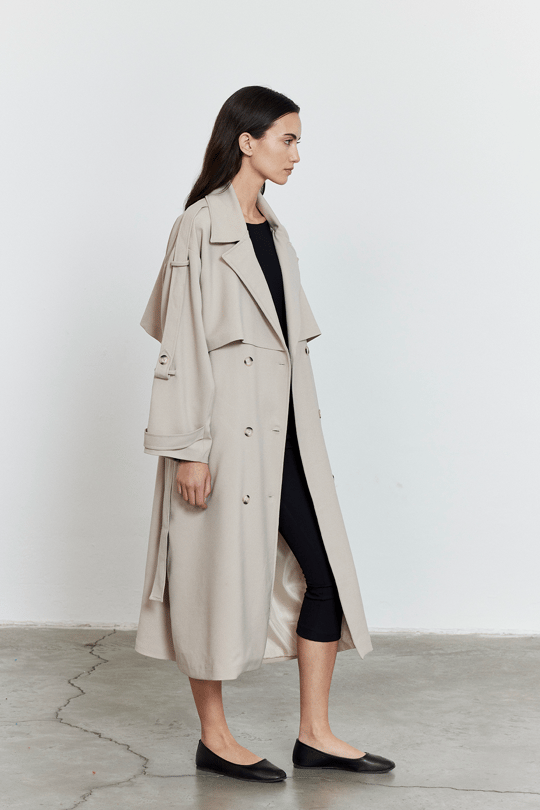 Kol Apoletli Rüzgarlıklı Oversize Trençkot Bej