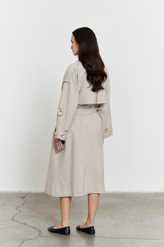 Kol Apoletli Rüzgarlıklı Oversize Trençkot Bej