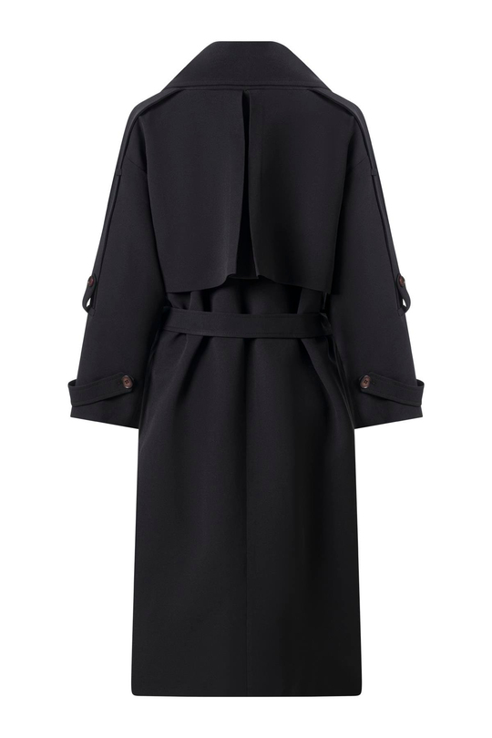 Kol Apoletli Rüzgarlıklı Oversize Trençkot Siyah