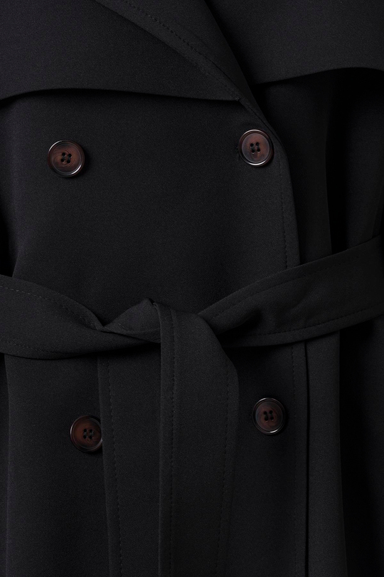 Kol Apoletli Rüzgarlıklı Oversize Trençkot Siyah