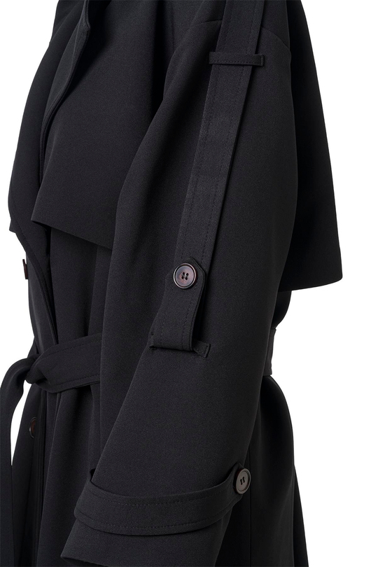 Kol Apoletli Rüzgarlıklı Oversize Trençkot Siyah